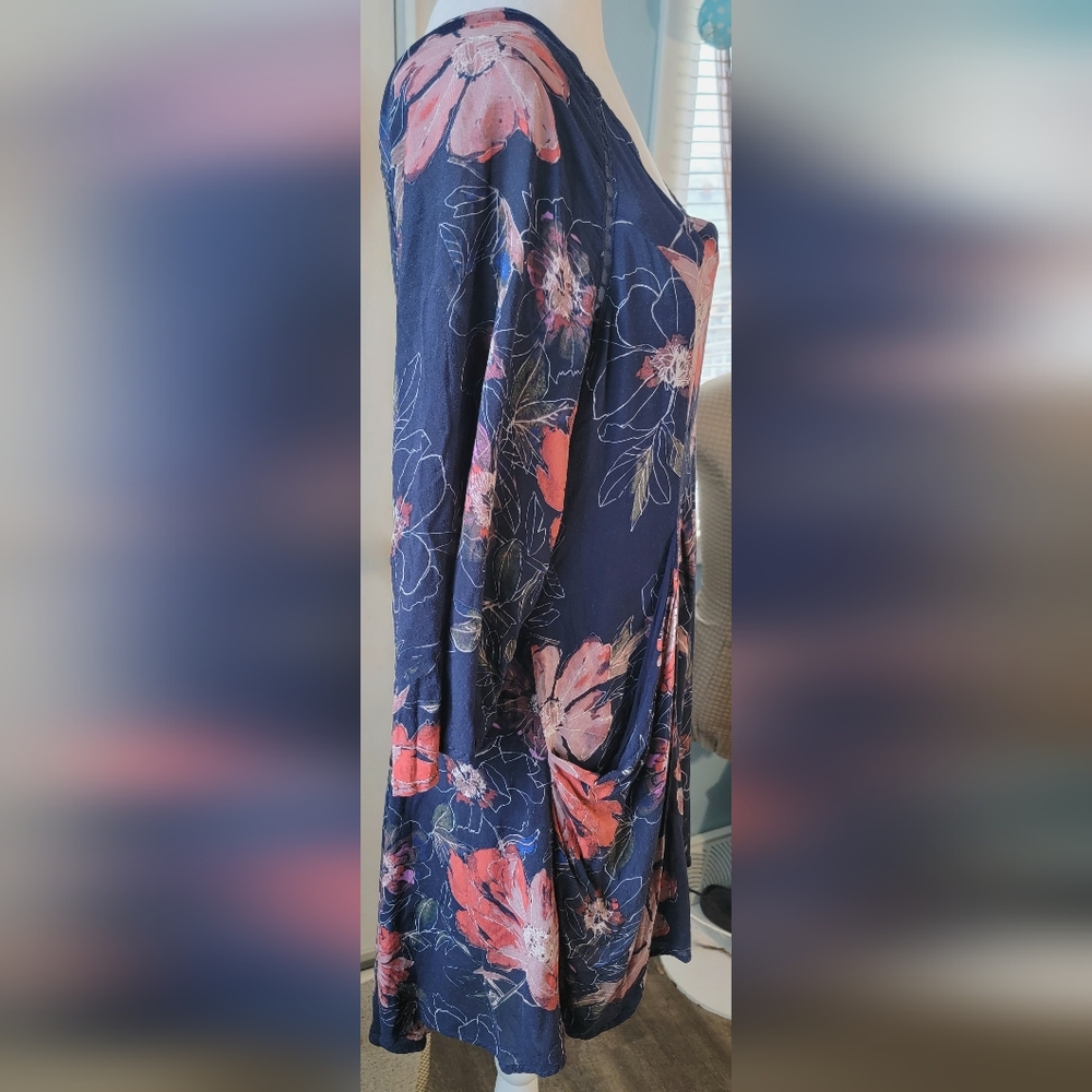 Free People All Eyes on You Floral Mini Dress Tunic Womens 2 Navy Pink Flowy Boh - Picture 5 of 15